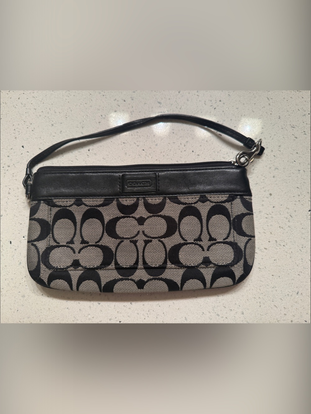 Coach Black and Beige Signature Canvas Wristlet